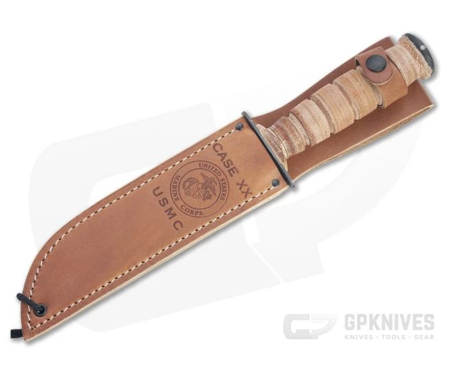 Case XX USMC Fighting Knife Black 1095 Grooved Leather Fixed Blade Knife 00334 - Image 2