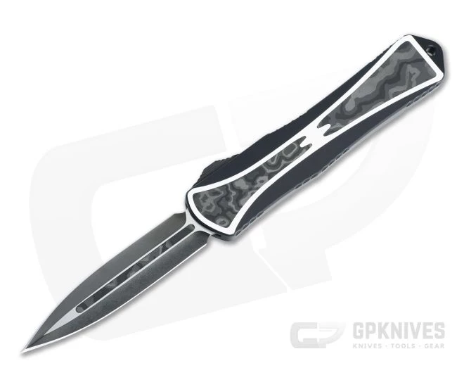 Heretic Custom Manticore-X Double Edge Hand Ground Two-tone DLC Elmax Black Camo Fat Carbon OTF Automatic 004