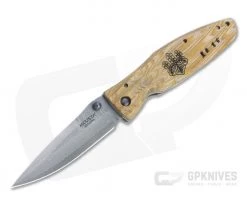 MCusta Sengoku Toyotomi Hideyoshi San Mai Damascus Yellow Pakka Wood Liner Lock Folder 0182D