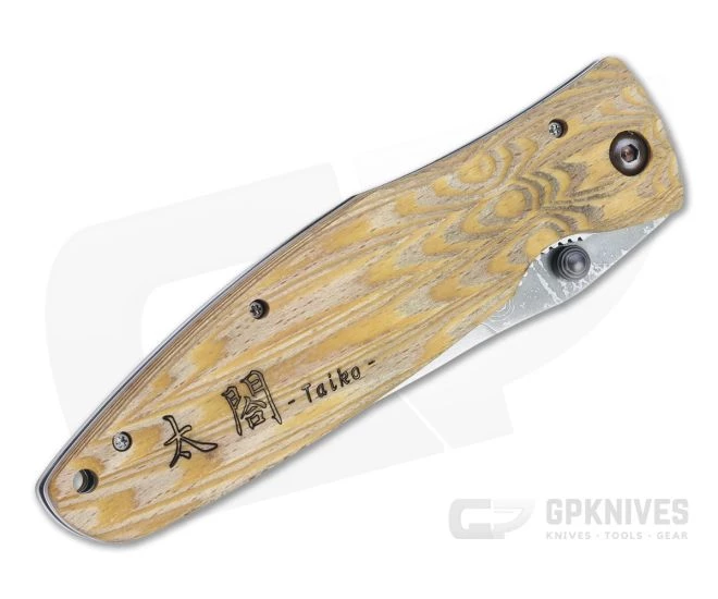 MCusta Sengoku Toyotomi Hideyoshi San Mai Damascus Yellow Pakka Wood Liner Lock Folder 0182D - Image 2
