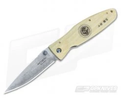 MCusta Knives Gunshin Ivory Micarta Damascus Folder
