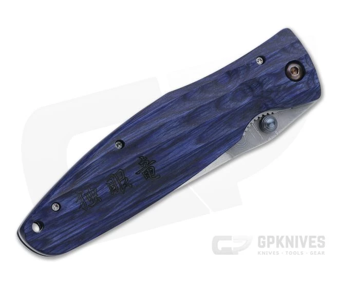 MCusta Sengoku Date Masamune San Mai Damascus Blue Pakka Wood Liner Lock Folder 0186D - Image 2