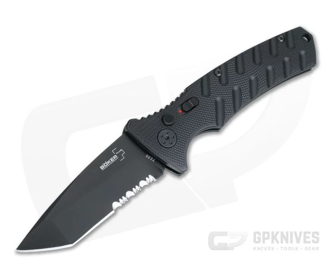 Boker Plus Strike Tanto Black Auto Partially Serrated Black Blade 01BO401N