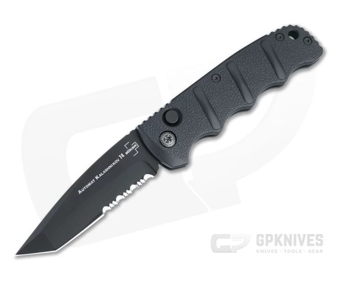 Boker Kalashnikov 74 Automatic Tanto Part Serrated Black D2 Folding Knife 01KALS102N