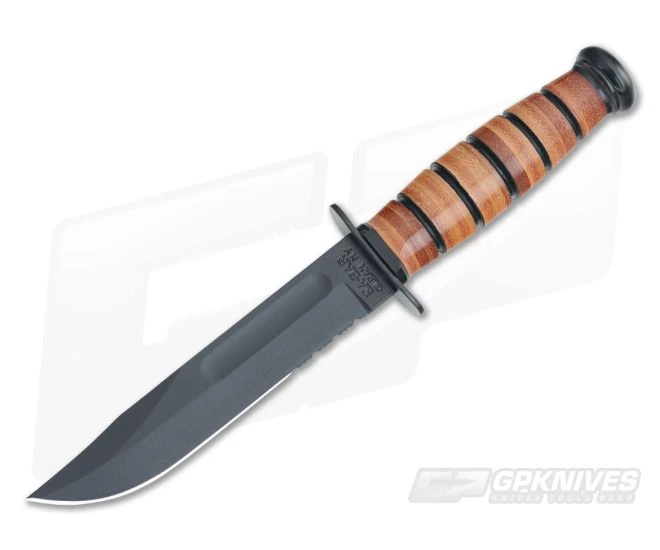 Kabar USMC Short Serrated Knife Leather Handle 1252