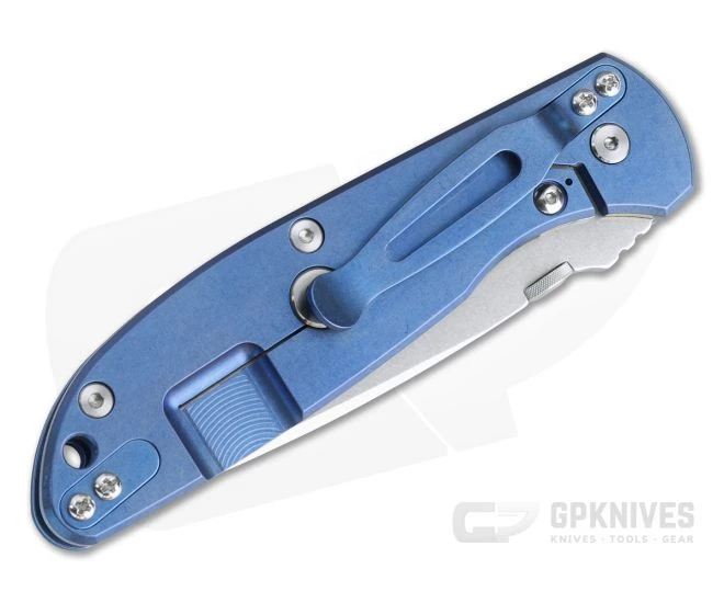 Hinderer Firetac Recurve Stonewashed 20CV Blue G10 Tri-Way Blue Titanium Frame Lock Folder 1097 - Image 2