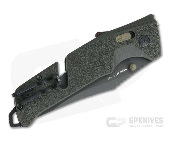 SOG Trident AT Olive Drab Plain PVD D2 Black GRN AT-XR Lock Assisted Folder 11-12-03-57 - Image 3
