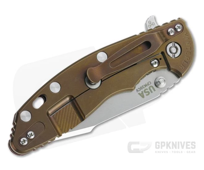 Hinderer XM-18 3.5" Skinny Harpoon Spanto Stonewashed 20CV Red G10 Bronze Tri-Way Flipper 1196 - Image 2