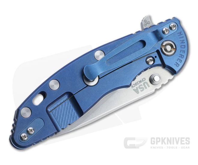 Hinderer Knives XM-18 3.5" Slicer Stonewashed 20CV Blue G10 Stonewash Blue Ti Tri-Way Flipper 1212 - Image 2