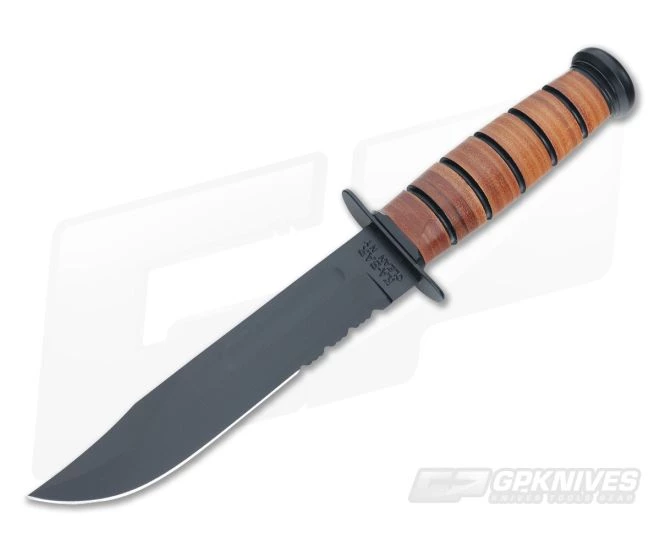 Kabar USMC Partially Serrated Knife Leather Handle 1218