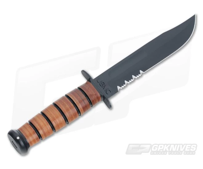 Kabar USMC Partially Serrated Knife Leather Handle 1218 - Image 3
