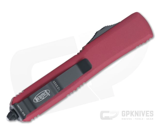 Microtech Ultratech Double Edge Black Part Serrated 204P Red OTF Automatic Knife 122-2RD - Image 2