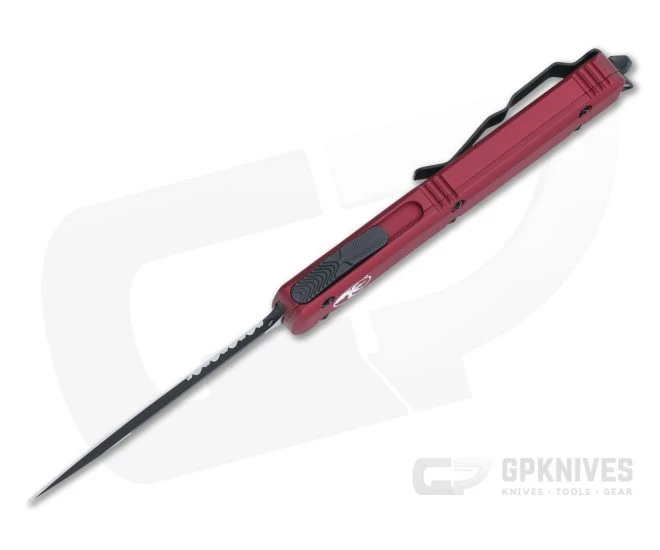 Microtech Ultratech Double Edge Black Part Serrated 204P Red OTF Automatic Knife 122-2RD - Image 3