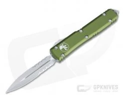 Microtech Ultratech D/E Satin Part Serrated M390 Double Edge OD Green OTF Automatic 122-5OD