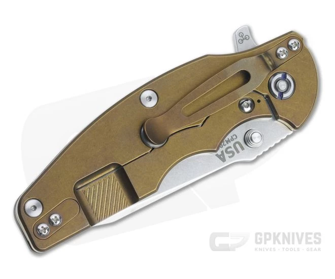 Hinderer Knives Jurassic Spear Point Stonewashed 20CV Translucent G10 Bronze Tri-Way Pivot Flipper 1222 - Image 2