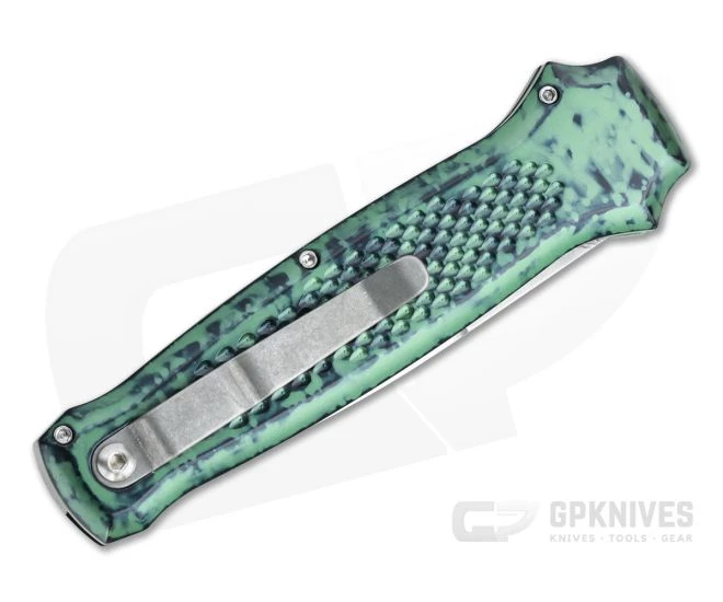 Piranha P12 Prowler Stonewashed 154CM Green Button Lock Automatic - Image 2