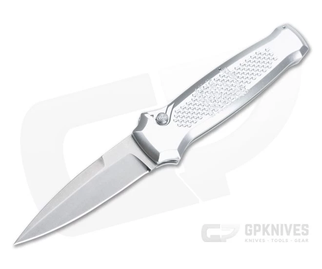 Piranha P12 Prowler Stonewashed 154CM Silver Button Lock Automatic