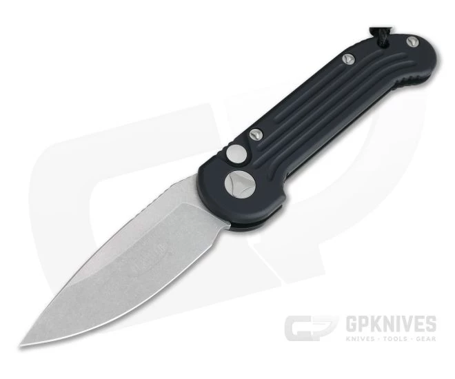 Microtech LUDT Stonewashed Elmax Plain Edge Black Automatic Knife 135-10
