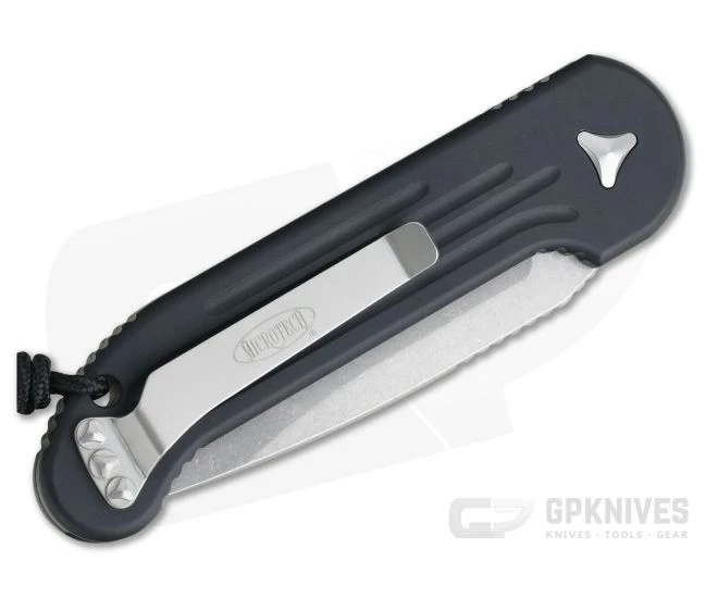 Microtech LUDT Stonewashed Elmax Plain Edge Black Automatic Knife 135-10 - Image 2