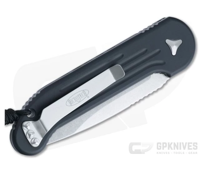 Microtech LUDT Stonewashed Partially Serrated M390 Black Automatic Knife 135-11 - Image 2