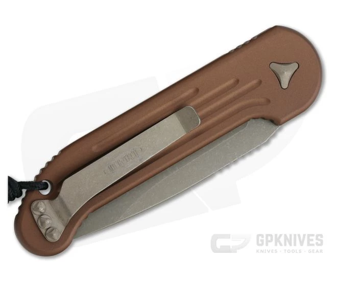 Microtech LUDT Apocalyptic Bronze Elmax Tan Automatic Knife 135-13APTA - Image 2