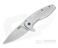 SOG Aegis FLK Stonewashed Stainless Steel Frame Lock Flipper 14-41-02-42