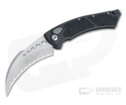 Microtech Hawk Automatic Karambit Stonewashed M390 Full Serrated Black Aluminum 166-12