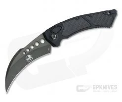Microtech Hawk Automatic Karambit Signature Black DLC M390 Carbon Fiber Aluminum Folder 166-1DLCTCFIS