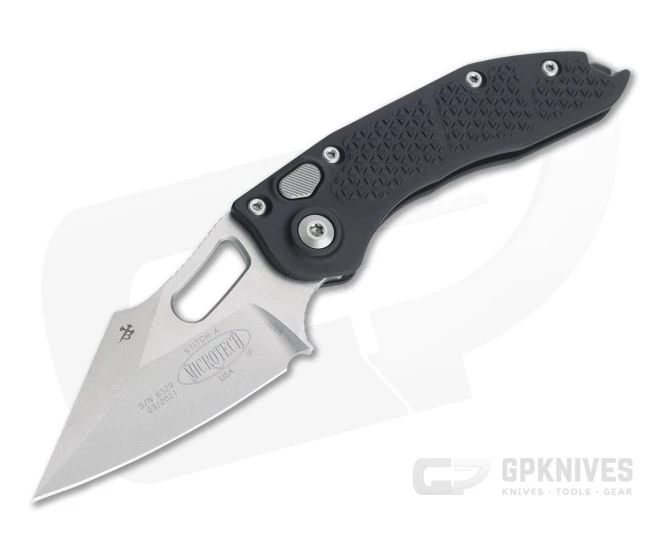 Microtech Stitch Borka Stonewashed Standard Black Button Lock Automatic 169-10