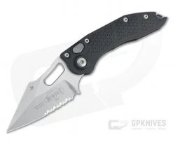 Microtech x Borka Stitch A Stonewashed Partially Serrated Black Button Lock Automatic 169-11