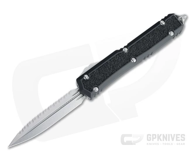Microtech Makora D/E Signature Stonewashed Double Edge Full Serrated Traction Inlay Black OTF Automatic 206-12S
