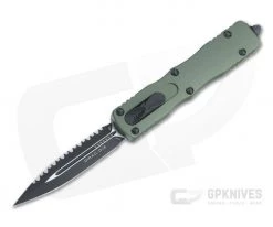 Microtech Dirac OD Green Double Edge Black Full Serrated 204P Top Slide OTF Automatic Knife 225-3OD