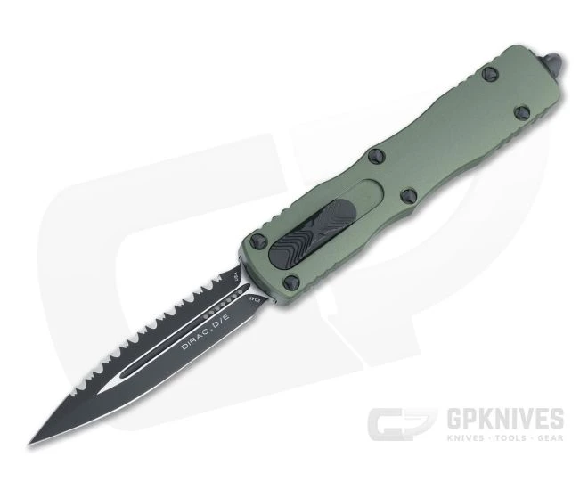 Microtech Dirac OD Green Double Edge Black Full Serrated 204P Top Slide OTF Automatic Knife 225-3OD
