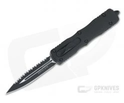Microtech Dirac Black Tactical Full Serrated Double Edge 204P Top Slide OTF Automatic Knife 225-3T
