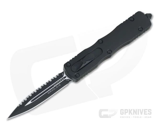 Microtech Dirac Black Tactical Full Serrated Double Edge M390 Top Slide OTF Automatic Knife 225-3T