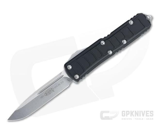 Microtech UTX-85 II S/E Signature Stonewashed M390 Drop Point Black Stepside OTF Automatic Knife 231II-10S