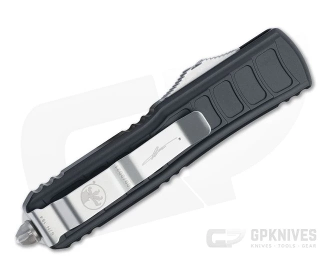 Microtech UTX-85 II S/E Signature Stonewashed M390 Drop Point Black Stepside OTF Automatic Knife 231II-10S - Image 2