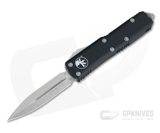 Microtech UTX-85 Stonewashed Plain 204P Double Edge OTF Automatic Knife 232-10