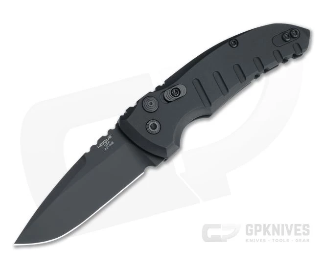 Hogue A01 MicroSwitch Black Cerakote Drop Point Black Aluminum Button Lock Automatic 24116