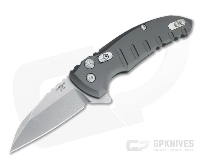 Hogue X1 MicroFlip Tumbled Wharncliffe Gray Aluminum Button Lock Flipper 24162