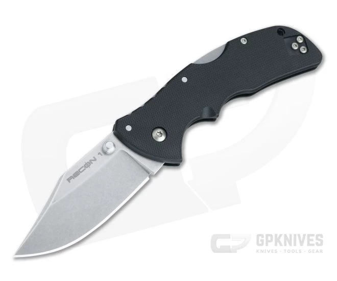 Cold Steel Mini Recon 1 Clip Point Stonewashed AUS-10A Black GRN Tri-Ad Lock Folder 27BAC