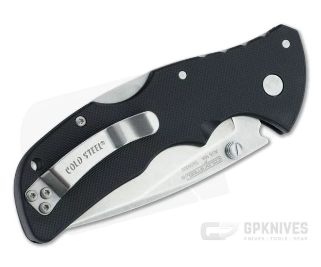Cold Steel Mini Recon 1 Spear Point Stonewashed AUS-10A Black GRN Tri-Ad Lock Folder 27BAS - Image 2