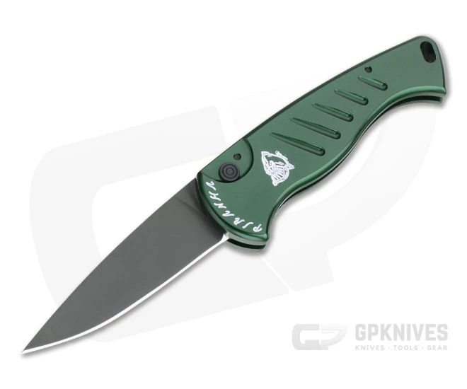 Piranha P2 Fingerling Tactical PVD 154CM Green Button Lock Automatic