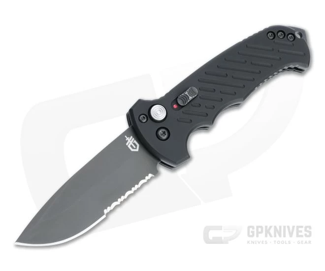 Gerber 06 Automatic Drop Point Serrated Black S30V Black Aluminum Automatic Knife 30-000377N