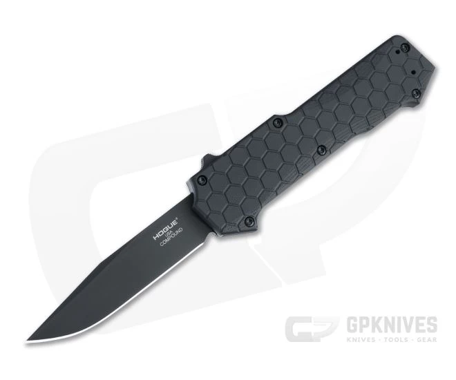 Hogue Compound Clip Point Black PVD S30V Solid G10 OTF Automatic 34036