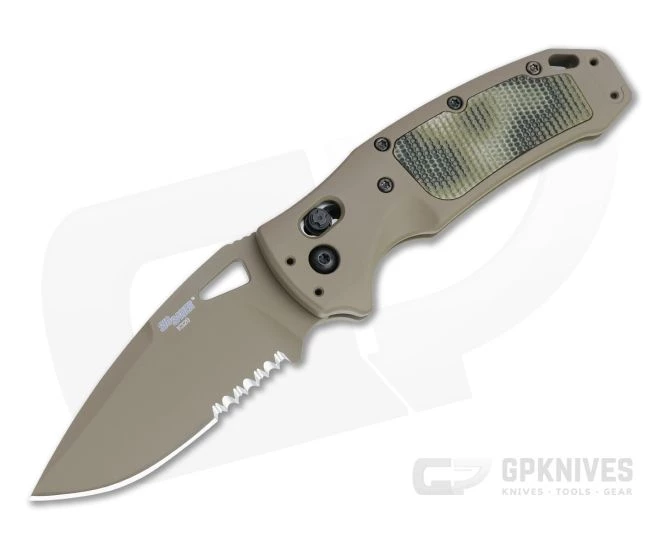 Hogue SIG K320 AXG Scorpion Drop Point FDE Serrated S30V Green G-Mascus G10 Aluminum ABLE Lock Folder 36378