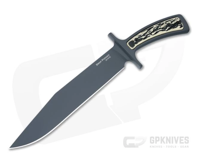 Cold Steel Drop Forged Bowie Black 52100 Faux Stag Fixed Blade 36MK