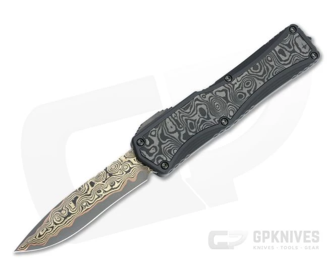 Heretic Custom Colossus Recurve Bakers Forge Damascus Black Dunes Fat Carbon OTF Automatic 4698