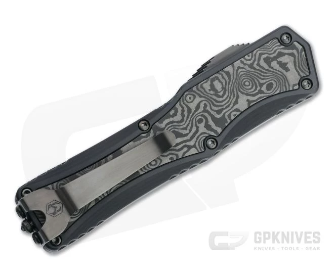 Heretic Custom Colossus Recurve Bakers Forge Damascus Black Dunes Fat Carbon OTF Automatic 4726 - Image 2