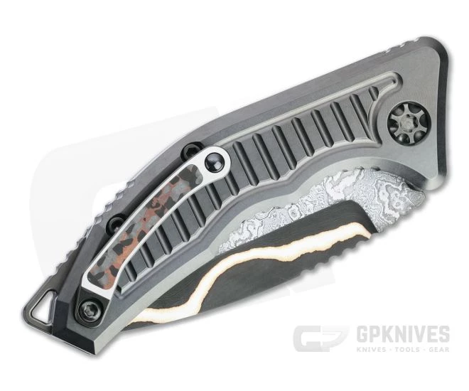 Heretic Custom Medusa Recurve Bakers Forge Damascus Frag DLC Titanium Automatic Knife 4731 - Image 2